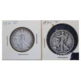 1935 D & S Walking Liberty Silver Half Dollars