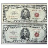 2pc $5 US Red Seal Notes