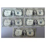 5pc $1 US Silver Certificates