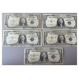 5pc $1 US Silver Certificates