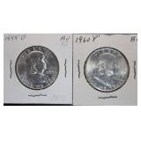 1959-D & 1960-P Franklin Silver Half Dollars