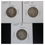 1907 S & O Barber Silver Half Dollars