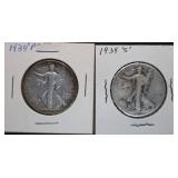1934 P & S Walking Liberty Silver Half Dollars