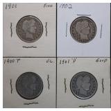4pc Barber Silver Quarters