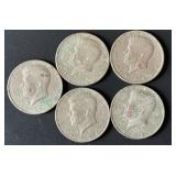 5pc Various Dates Kennedy Half Dollars