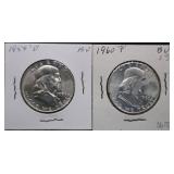 Vtg 1959-D and 1960-P Silver Half Dollars