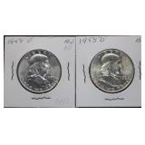 1959-D & 1958-D Franklin Silver Half Dollars
