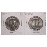 1959-D and 1958-D Franklin Half Dollars