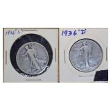 1936 S & D Walking Liberty Silver Half Dollars