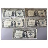 5pc US $1 Silver Certificates
