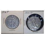 1936 P & D Walking Liberty Silver Half Dollars