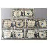 5pc US $1 Silver Certificates