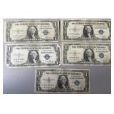 5pc US $1 Silver Certificates
