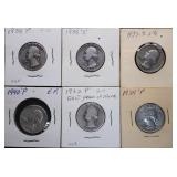 6pc Washington Silver Quarters