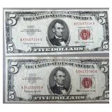 2pc $5 US Red Seal Notes