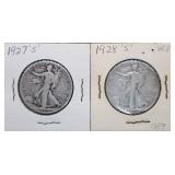 1927-S & 1928-S Walking Liberty Silver Half Dollar