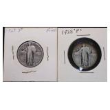 1927-P & 1928-P Standing Liberty Silver Quarters