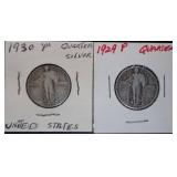 1929-P & 1930-P Standing Liberty Silver Quarters