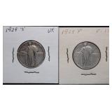 1929 S & P Standing Liberty Silver Quarters