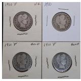 4pc Barber Silver Half Dollars