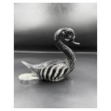 Murano Glass Black and Silver Swan Sculpture