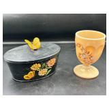 Decorative Black Wooden Oval Box and Peach Goblet