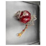 Red Glass Hanging Ornament With Metalwork