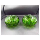 2pc Green Art Glass Pieces