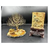 Decorative Wire Tree and Stone Relief Sculpture