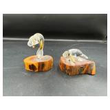 Glass Baron Manatee Figurines on Wood Base