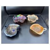 Four Carnival Glass Dishes