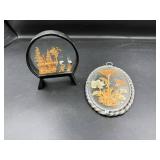 Framed Art With Real Flowers and Pagoda Scene