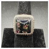 Sterling Silver Ring with Gemstones, 13.37 Grams