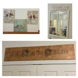 Home Decor Lot Including Mirror and Artwork