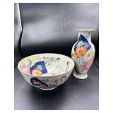 Hand-Painted Macao Vase and Bowl Set