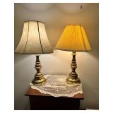 Two Brass Table Lamps with Shades