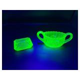 Uranium Glass Sugar Bowl and Ashtray