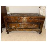 Carved Wooden Chest With Brass Hardware