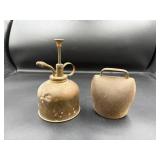 Vintage Oil Can and Metal Bell Lot