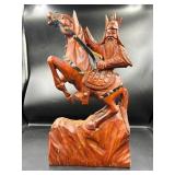 Wood Carved Warrior on Horseback Sculpture