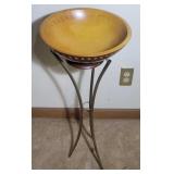 Wood Bowl on Metal Stand