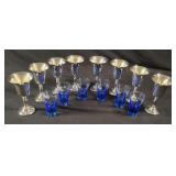 Silver Plate and Blue Cordial Glasses