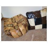 Egyptian Leather Pouf and Pillow Set