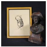 Etching by Lyman Byxbe and Bust