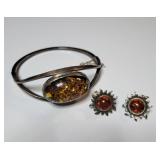 Sterling Silver Amber Bracelet & Earrings