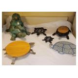 Turtle-Themed Trivets and Ceramic Figurine