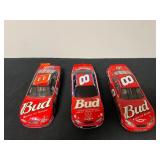 3 Vtg Budweiser Race Cars 8.5''x3''x2.5''