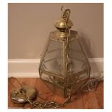 Hanging Brass and Glass Pendant Light