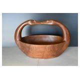 Vtg Hand Carved Kissing Swans Nara Wood Basket