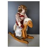 NOS Porcelain Doll w/ Rocking Horse